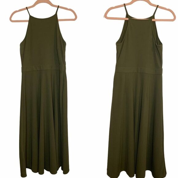 Ann Taylor Olive Green Shaded Palm Midi Dress - Picture 1 of 11
